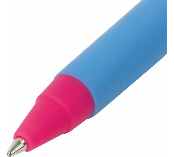 Шариковая ручка BRAUBERG Delta Mix масляная, автоматическая, синяя, корпус soft-touch ассорти, узел 0.7 мм, линия письма 0.35 мм 143340