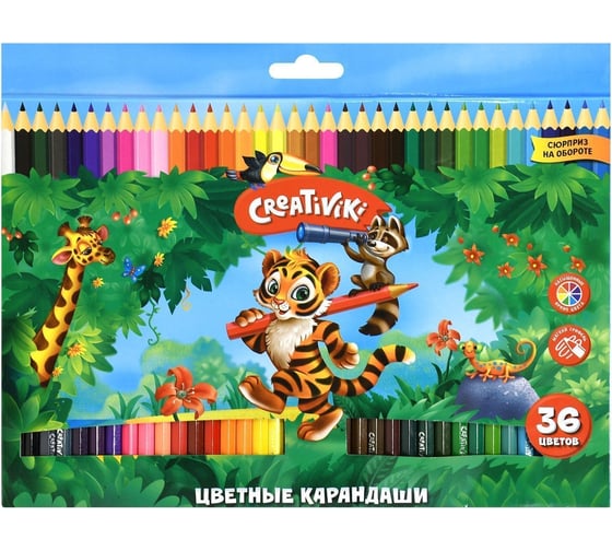 Набор цветных карандашей Creativiki 36 цветов, шестигранный корпус, дерево, картонная упаковка КЦ36КР 1