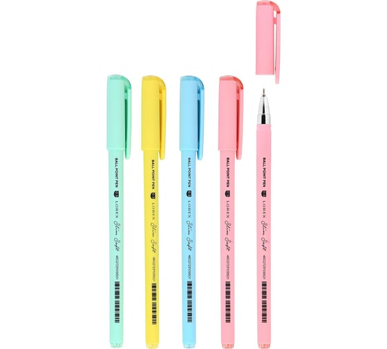 Набор шариковых ручек LOREX PASTEL SLIM SOFT синий 1 цвет, 0,5 мм 4 шт круглый корпус ultra-soft touch игольчатый наконечник LXOPSS-PS1-4p