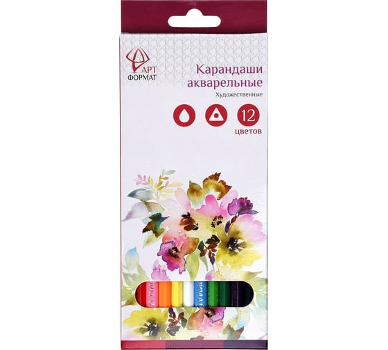Набор акварельных карандашей АРТформат 12 цв. трехгранный корп. дерев. карт.уп. AF03-041-12