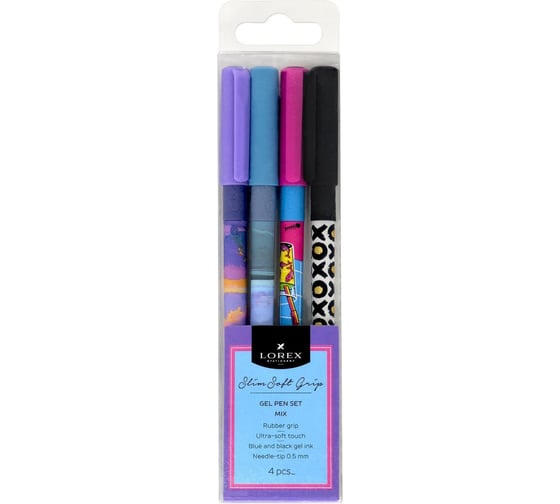 Набор гелевых ручек LOREX MIX SLIM SOFT GRIP 0,5 мм ассорти 4 шт LXGPSSG-MX-4p