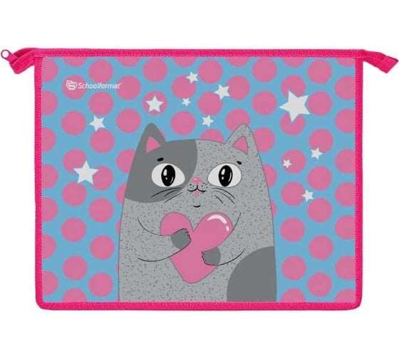 Папка для тетрадей Schoolformat 1 отделение А5 AMORE CAT 235x190x50 молния, картон, полиэстер, голубой, для девочек ПТКМ1А5-АМК