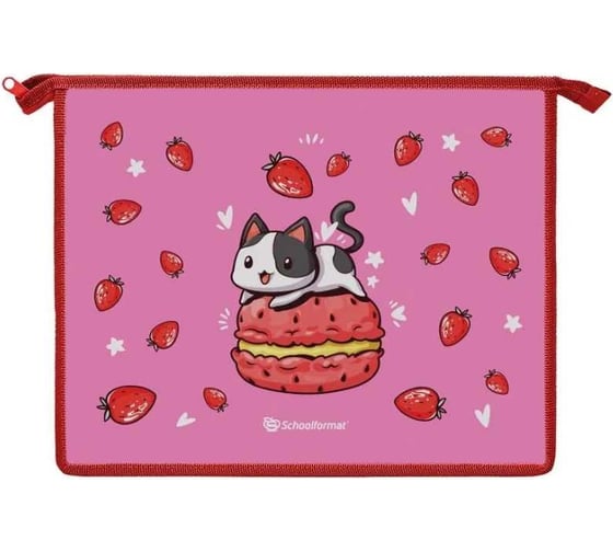 Папка для тетрадей Schoolformat 1 отделение А5 STRAWBERRY CAT 235x190x50 молния, картон, полиэстер, розовый, для девочек ПТКМ1А5-СРК 1