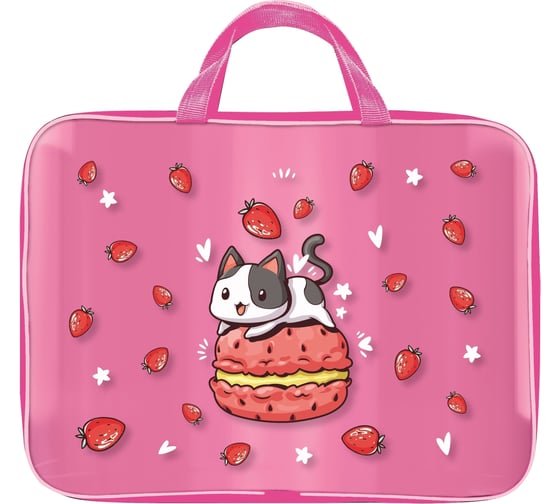 Папка для труда Schoolformat с ручкой А4 STRAWBERRY CAT 38x29x6 ПВХ розовый, для девочек ПТРТПК-СРК