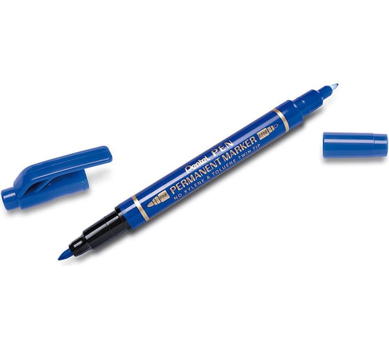 Перманентный маркер Pentel Pen Twin Tip New для CD, 0.3 - 1.2 мм, пулевидный, 12 шт., 2-х сторонний, синий 610011 1
