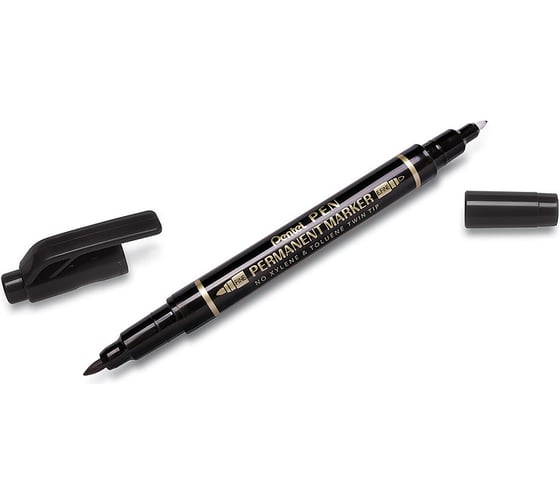 Перманентный маркер Pentel Pen Twin Tip New для CD, 0.3 - 1.2 мм, пулевидный, 12 шт., 2-х сторонний, черный 610009