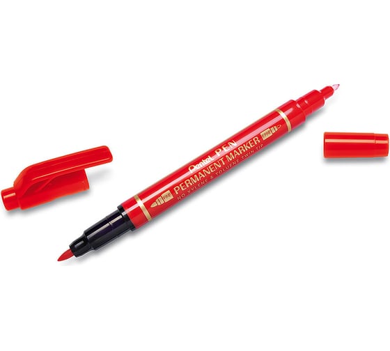 Перманентный маркер Pentel Pen Twin Tip New для CD, 0.3 - 1.2 мм, пулевидный, 12 шт., 2-х сторонний, красный 610010