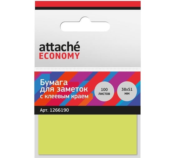 Стикеры Attache Economy 38x51 мм неоновый желтый, 1 блок, 100 листов 1266190