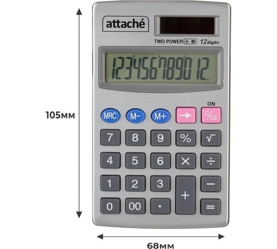 Карманный калькулятор Attache ATC-333-12P 12-ти разрядный серебристый 1277751