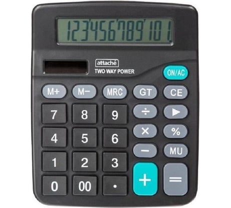 Настольный калькулятор Attache полноразмерный ATC-555-12F 12-ти разрядный черный двойное питание 180x145x58 мм 1277748