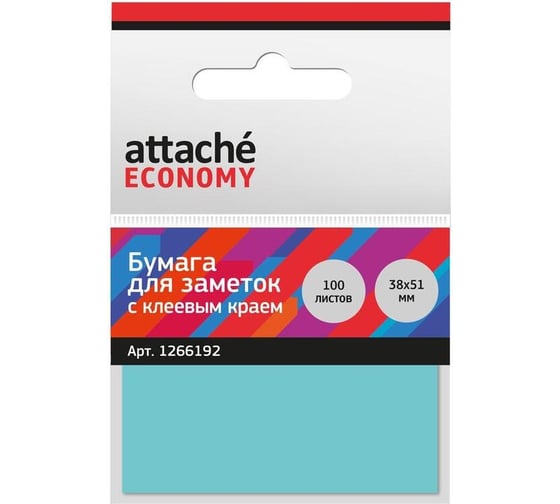 Стикеры Attache Economy 38x51 мм неоновый синий, 1 блок, 100 листов 1266192
