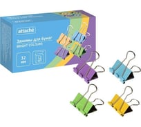 Зажимы для бумаг Attache Bright Colours 32 мм, цветные, 12 шт в упаковке в картонной коробке 1384139