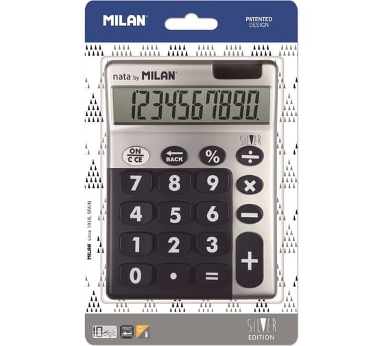 Настольный калькулятор Milan 159906SLBBL Silver компактный, 10 разрядов, синий, блистер 1467004