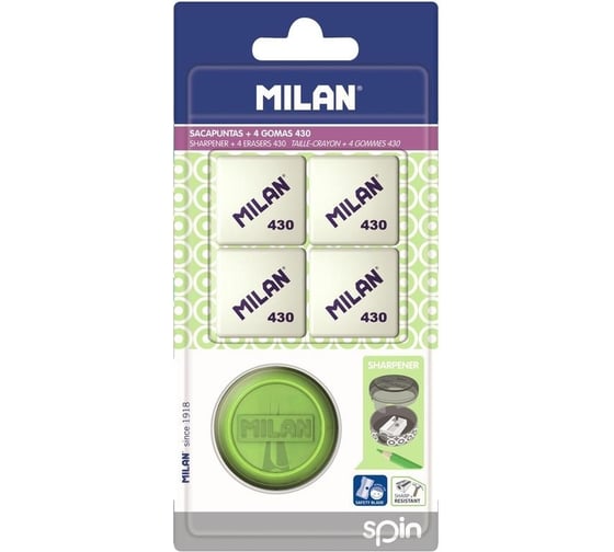 Точилка Milan с одним отверстием, с контейнером, с ластиками, в ассортименте 1032923