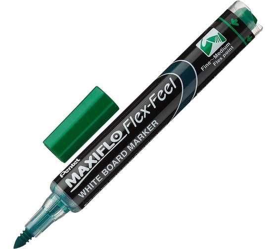 Маркер для белых досок Pentel Maxiflo Flex-Feel MWL5SBF-DX гибкий наконечник, 1 - 5 мм, перо круглое, зеленый 610123 1