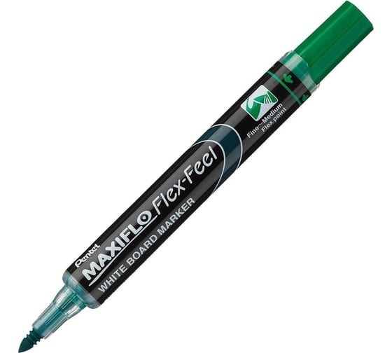 Маркер для белых досок Pentel Maxiflo Flex-Feel MWL5SBF-DX гибкий наконечник, 1 - 5 мм, перо круглое, зеленый 610123