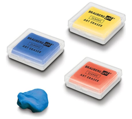 Художественный ластик-клячка Art Classic BRAUBERG цвета ассорти, в футляре, 40x36x10 мм 18 шт 271155