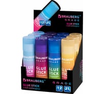 Клей-карандаш BRAUBERG Grade в градиентном корпусе, 21 г, PVP-основа, ассорти 271247