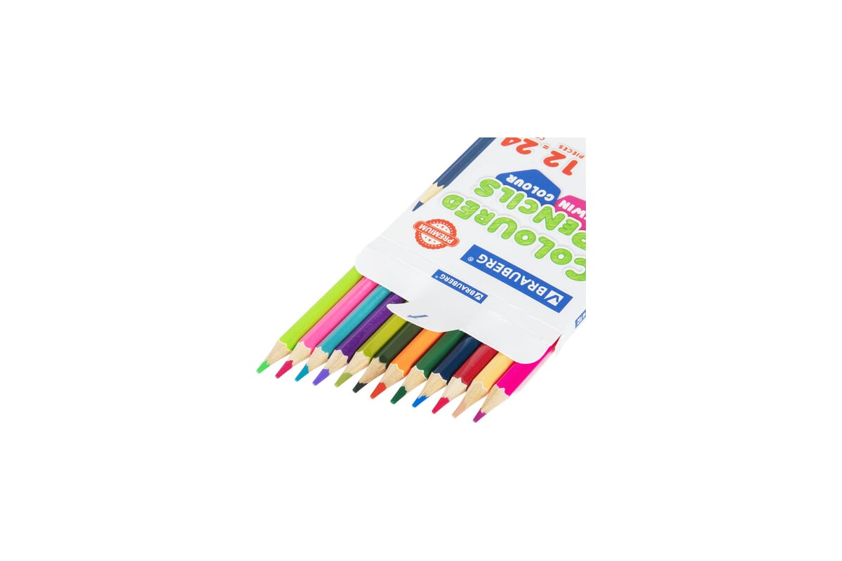 Цветные карандаши BRAUBERG Premium Twin Colour мягкие двусторонние, 12 ...