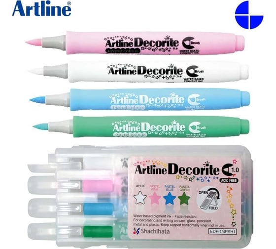 Набор маркеров-кистей Artline Decorite в пенале, 4 цвета EDFF-4PSH1