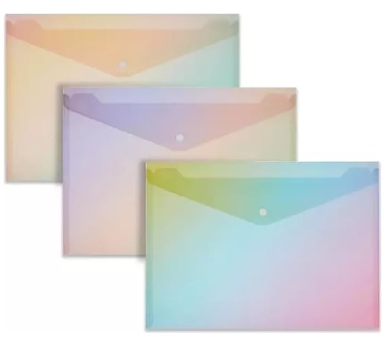 Папка-конверт на кнопке Attache Selection rainbow a4, полипропилен, 3 штуки в упаковке 1378369 1
