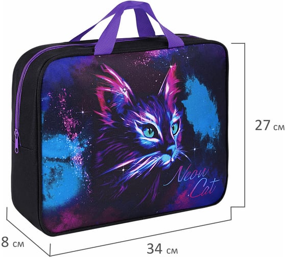 Папка на молнии с ручками BRAUBERG а4, 1 отделение, полиэстер, 80 мм, neon cat 271482