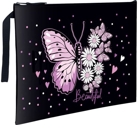 Папка для тетрадей BRAUBERG а4, 1 отделение, полиэстер, на молнии, с ручкой, flower butterfly 271475