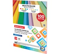 Цветная бумага BRAUBERG 10 цветов, multicolor, А4, 80 г/м2, 100 л., 10 цв. x 10 л. 115350