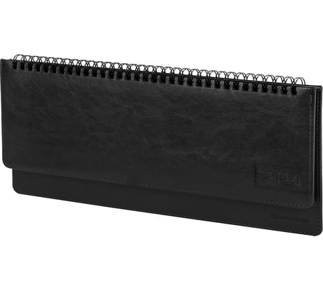 Датированный планинг BRAUBERG 2024 г., 305x140 мм, imperial, под кожу, черный 114813