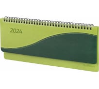 Датированный планинг BRAUBERG 2024 г., 305x140 мм, bond, под кожу, зеленый/салатовый 114805