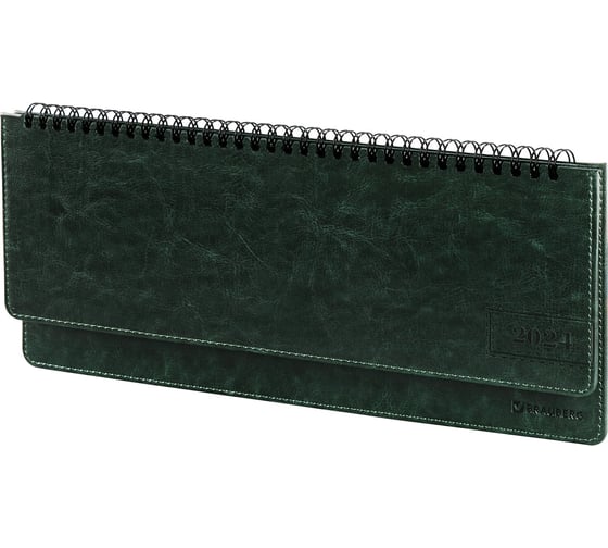 Датированный планинг BRAUBERG 2024 г., 305x140 мм, imperial, под кожу, зеленый 114814