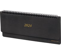 Датированный планинг BRAUBERG 2024 г., 305x140 мм, iguana, под кожу, черный 114808