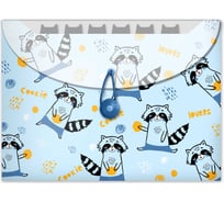 Папка для тетрадей Феникс + Еноты полипропилен, А4, 33x24x1.5 см, 4 отделения, эластичная петля на пуговице, дно с расширением, УФ-печать 52081