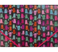 Папка для тетрадей Феникс + Цветные Котики А4, дно с расширением, плотность 0.5 мм, 500 мкм, 32x24.5, полноцветная запечатка дизайна, на резинке 46691