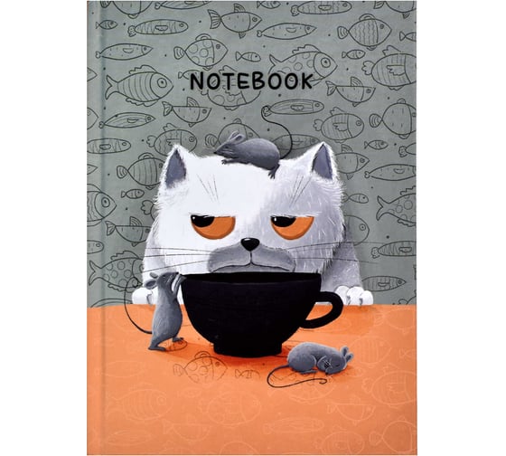 Записная книжка Феникс + Notebook ГРУСТНЫЙ КОТ 120x170 мм 80 листов твердый переплет полноцветная печать УФ-лак выборочный матовая ламинация 65 г/кв. м печать в одну краску клетка недатированный 61481 1