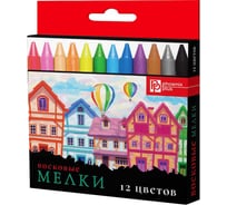 Восковые мелки Феникс + Домики 12 цветов, 88x8 мм, круглый корпус, картонная коробка с европодвесом 59087