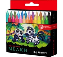 Восковые мелки Феникс + Зверята 24 цвета, 88x8 мм, круглый корпус, картонная коробка с европодвесом 59088