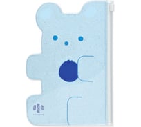 Папка для документов Феникс + СИНИЙ МИШКА 21x14.5 см, глиттерный ПВХ, 1 отделение, гибкая молния, фигурная вырубка, шелкография в 2 краски 52574