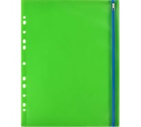 Папка для документов Феникс + Зеленый полипропилен, А4, 33x25 см, 1 отделение, гибкая молния, контрастный цвет пластика и молнии, перфорация, 48206