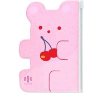 Папка для документов Феникс + РОЗОВЫЙ МИШКА 21x14.5 см, глиттерный ПВХ, 1 отделение, гибкая молния, фигурная вырубка, шелкография в 3 краски 52573