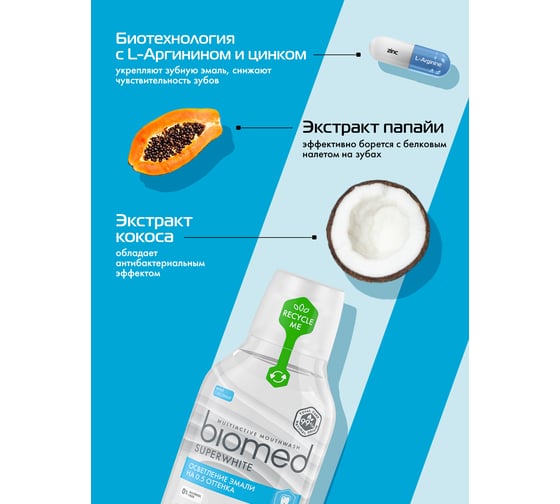 Ополаскиватель Biomed SUPERWHITE/СУПЕРВАЙТ 250 мл 109.51018.0101