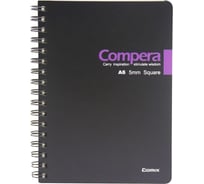 Блокнот COMIX Compera Bond A6 в клетку, на пружине, 80 листов, обложка черная/фиолетовая CPA6807 BLK/PU