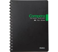 Блокнот COMIX Compera Bond A6 в линейку, на пружине, 50 листов, обложка черная/зеленая CPA6507 BLK/GN