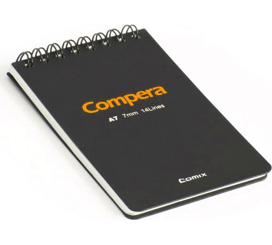 Блокнот COMIX Compera Bond A7 в линейку, на пружине, 50 листов, обложка черная/оранжевая CPA7507 BLK/OR