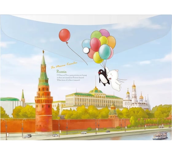 Папка-конверт COMIX География на кнопке А4 Москва Кремль A7580 MK