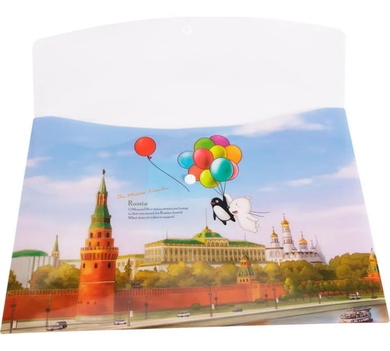 Папка-конверт COMIX География на кнопке А4 Москва Кремль A7580 MK