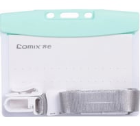 Горизонтальный бейдж COMIX 80x102 мм с тесьмой, зеленый A7966 GN