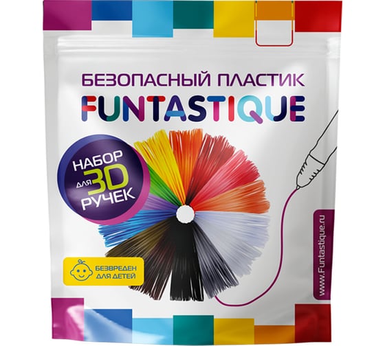 Набор pla-пластика для 3д ручек FUNTASTIQUE 10 цветов, 5 м PLA-PEN-10-5