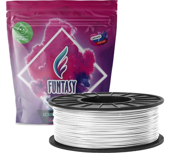 Пластик в катушке Funtasy  petg,1.75 мм,1 кг, цвет белый PETG-1KG-WT-1