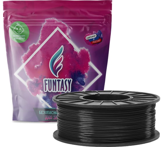 Пластик в катушке Funtasy  abs,1.75 мм,1 кг, цвет черный ABS-1KG-BK-1